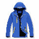  Blue Waterproof Windproof Hooded Men Softshell Jacket with Reflective Tapes and Zip Pockets