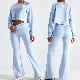  Wholesale 2 Piece Casual Sweatsuits Crop Pullover Long Sleeve Sweatshirt with Flared Jogger Pants Lounge Set, Customize Loose Outdoor Athletic Apparel for Women