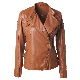  OEM Women′s Stand Collar Side Zipper PU Leather Biker Jacket Jacket Top