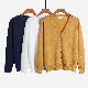  Spring and Autumn New Women′s Plain Color V-Neck Long-Sleeved Oversized Cardigan Knitted Business Office Sweater/Sweaters/Jersey/Jerseys/Coat