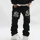  European and American Style Letter Printing Men′s High Street Hip-Hop Fashion Loose Straight Dark Black Casual Jeans/Pants/Trousers