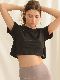  2023 Best Sale Women′s Fashion Popular Short Sleeve Pure Color Cotton Sportswear Crop Top Round Neck Back Irregular Split T-Shirt/T Shirt/Tshirts/Tee Shirts