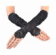  Long Pleated Bridal Fingerless Beaded Embroidery Wedding Dress Black Lace Gloves