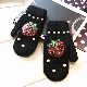  Winter Sequins Female Children Large Strawberry Pearl Rabbit-Fur Blend-Fingers Warm Gloves