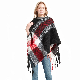 High Quality Winter Plaid Poncho Wrap with Tassel for Ladies