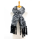  Wholesaler Manufacturer Outerwear Apparel Accessory Unisex Winter Plain Twill Twisted Fringe Black Marl Cashmere Feel Shawl Pashmina Windowpane Blanket Scarf