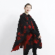  Hot Selling Autumn Winter Split Shawl Vintage Red Rose Warm Women′s Poncho
