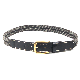 Men′ S Black Adjustable Braided Stretch Leather End Tip Genuine Leather Belt