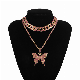  Butterfly Necklace Set Cuban Link Chain Choker Butterfly Necklace Gifts for Women with Bling Hip Hop Pendant Jewelry