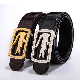  Men′s Imitation Crocodile Texture Leather Belt with Zircon Stainless Steel Buckle