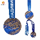  Factory Design Custom Good Quality Zinc Alloy Antique Gold Shining Diamond Metal Medals with Ribbon Marathon Swimming Sports Medal