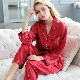  Female Loungewear Long Sleeve 2 PCS Silk Pajamas Sleepwear Set