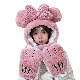  Women′s 3 in 1 Cute Fuzzy Winter Warm Set Integrated Scarf Gloves and Beanie Hat with Bow