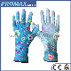 Printed Polyester Shell and PU Coating Garden Gloves with White PU on Palm